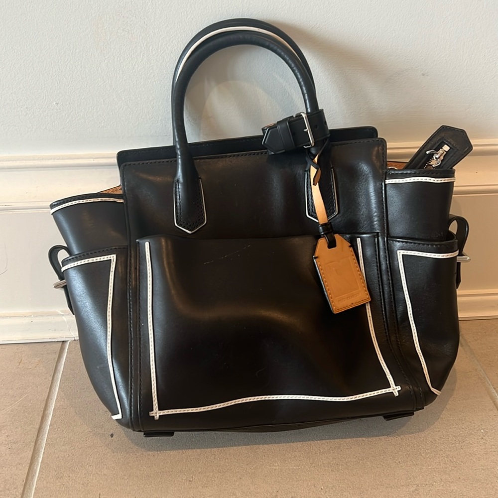 Reed krakoff tote black with white pipping